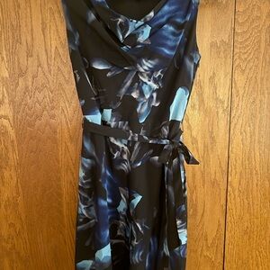 Ann Taylor Black and Blue Floral Midi Dress